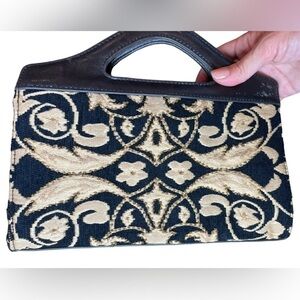 Vintage bohemian beaded shoulder bag black & tan snap closure free people style